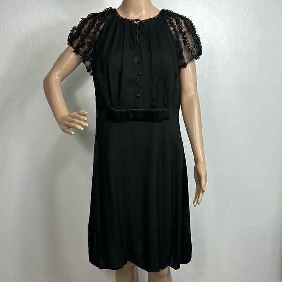 Rena Lange Black Lace Short Sleeve Button Closure Dress Size M - Picture 1 of 10